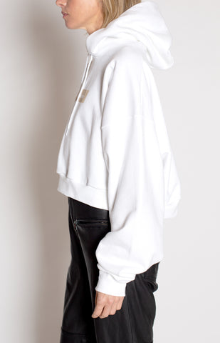 Logo Cropped Hoodie in White