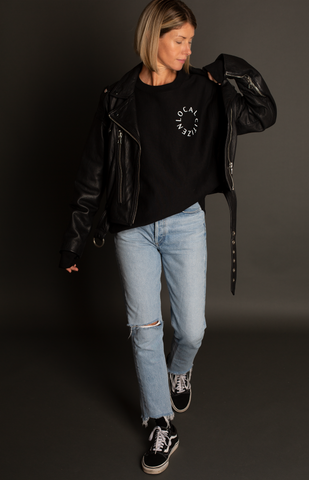 White Logo Crew In Black