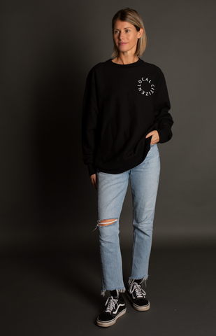 White Logo Crew In Black