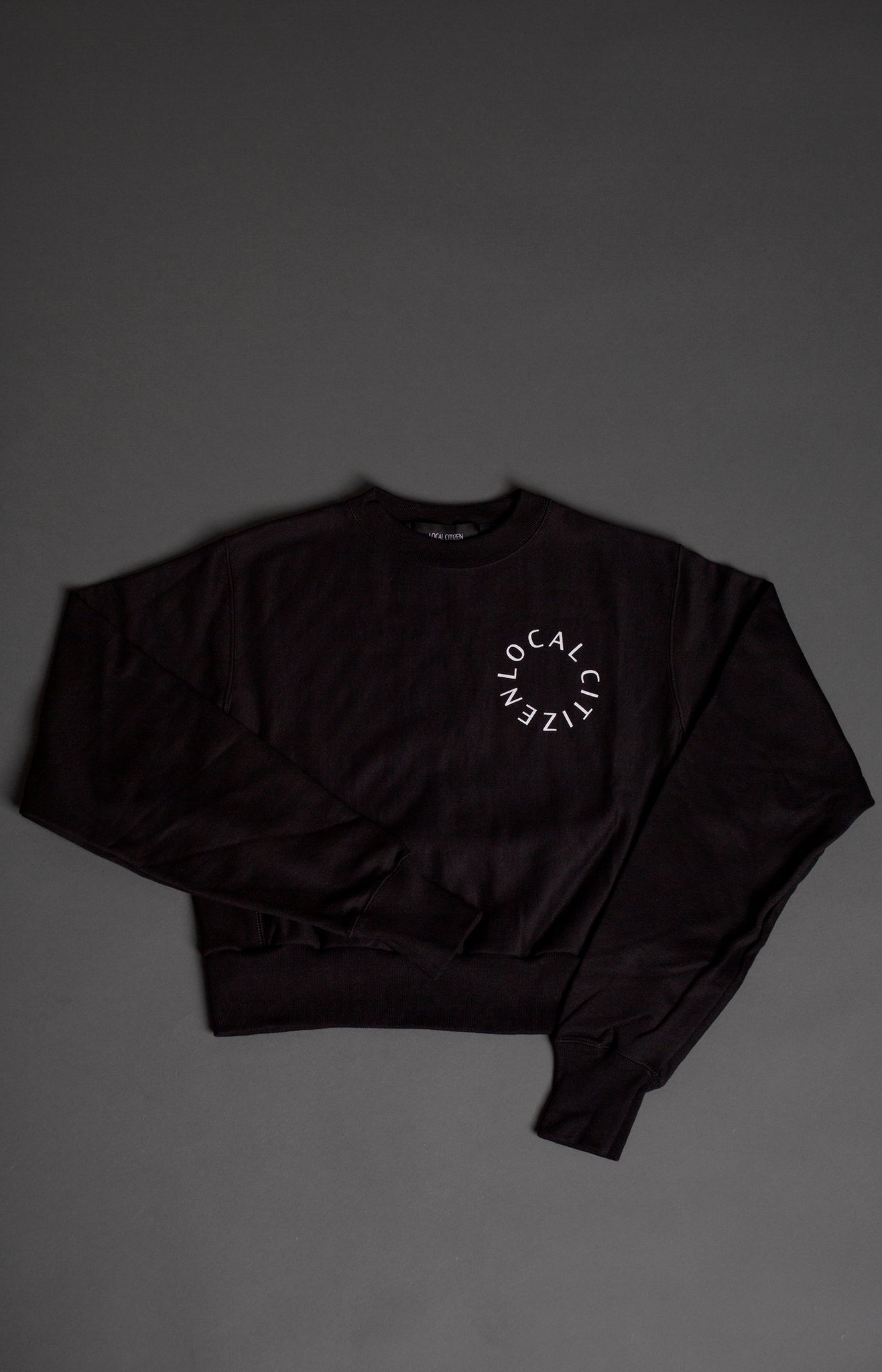 Cropped White Logo Crew in Black