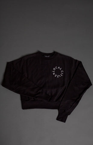 Cropped White Logo Crew in Black