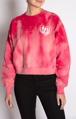Heart Graphic Crew in Tie Dye Pink