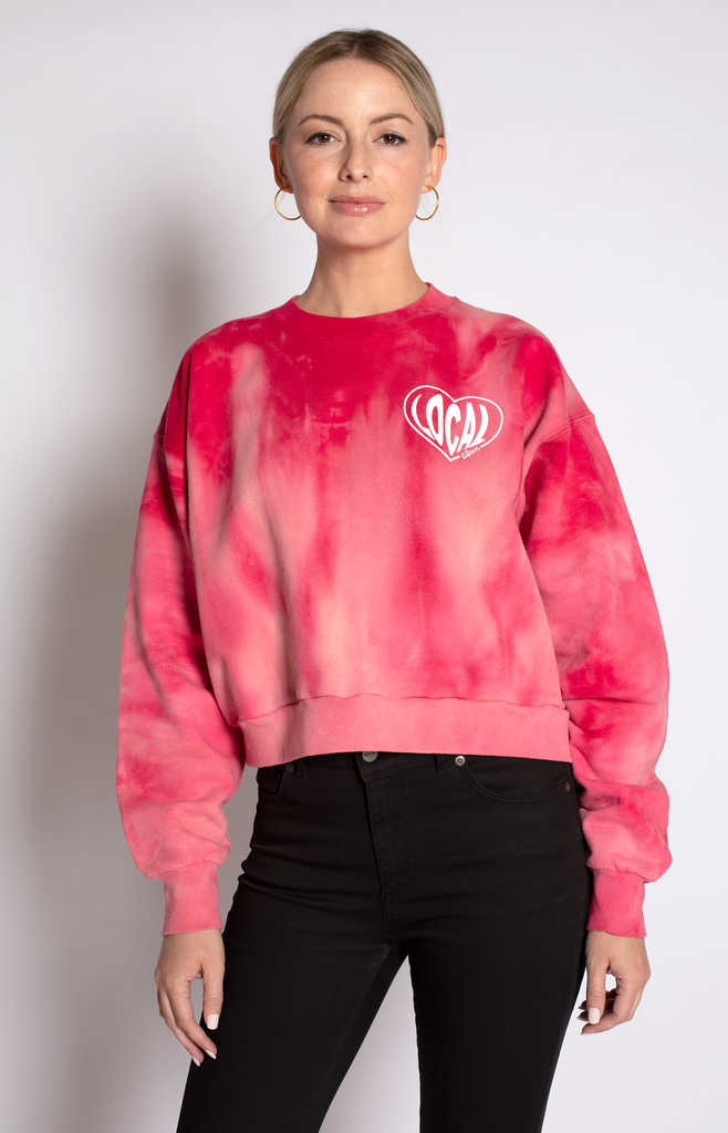 Heart Graphic Crew in Tie Dye Pink